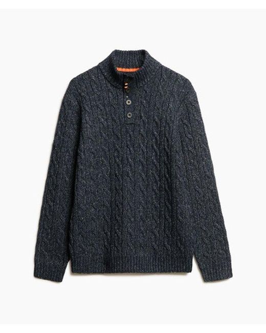 Superdry Blue & Co Classic Cable Knit Button Neck Jumper for men
