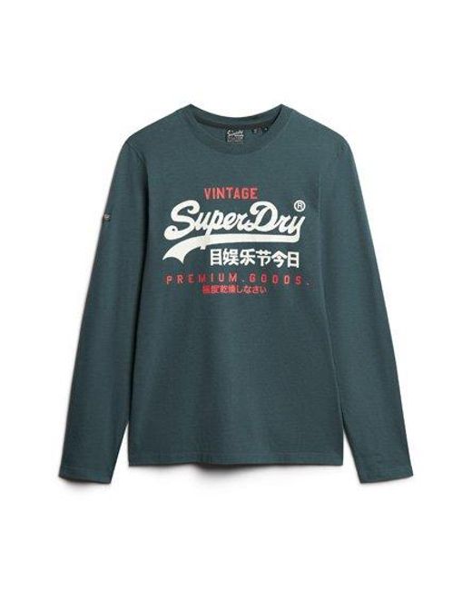 Superdry Blue Classic Graphic Logo Long Sleeve Top for men