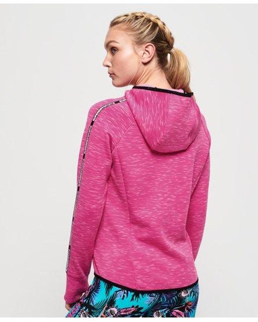 Superdry Pink Core Gym Tech Taped Funnel Hoodie Super Marl