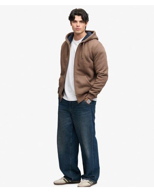 Superdry Brown & Co Borg Lined Zip Hoodie for men