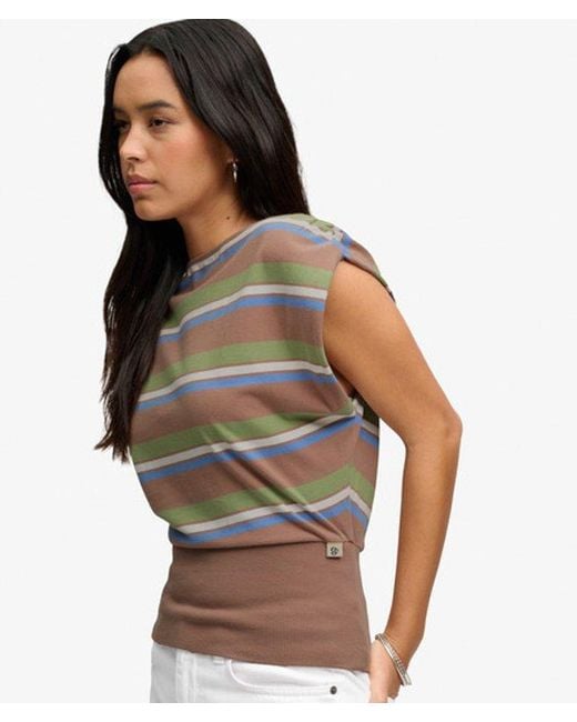 Superdry Brown Deep Rib Stripe Bardot Top