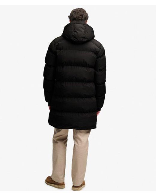 Superdry Black Hooded Sports Puffer Coat for men