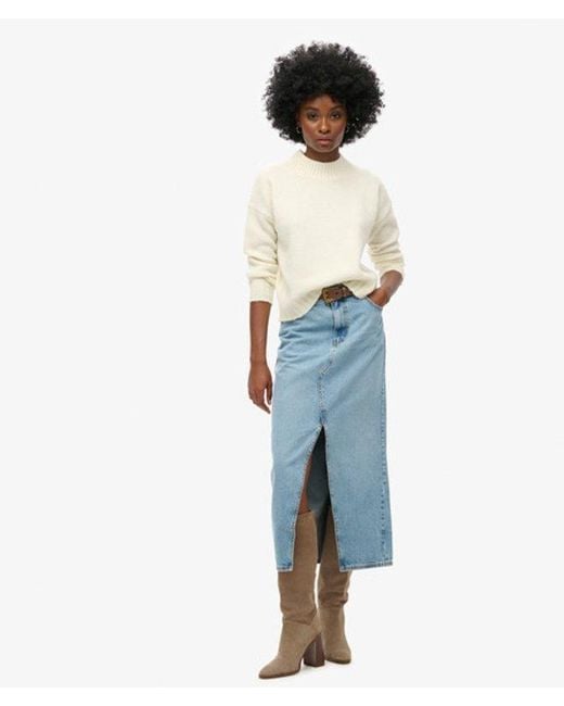 Superdry Blue Denim Split Maxi Skirt