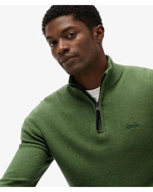 Superdry Green Wool Blend Half Zip Jumper for men