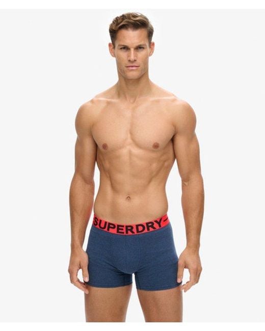 Superdry Blue Organic Cotton Boxer Triple Pack for men