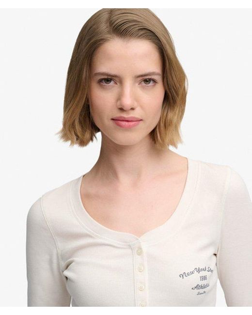 Superdry Athletic Button Down Longsleeve Top in het White