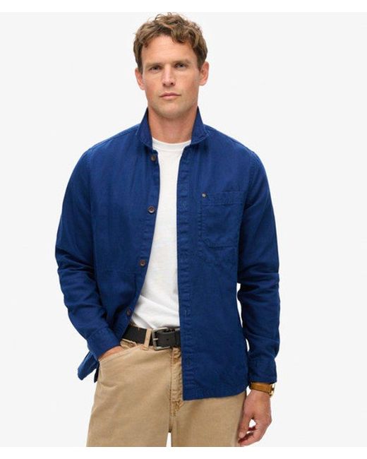 Superdry Blue & Co Classic The Merchant Store Linen Blend Overshirt for men