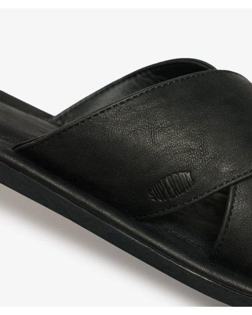 Superdry Black & Co Vintage Cross Strap Slides for men