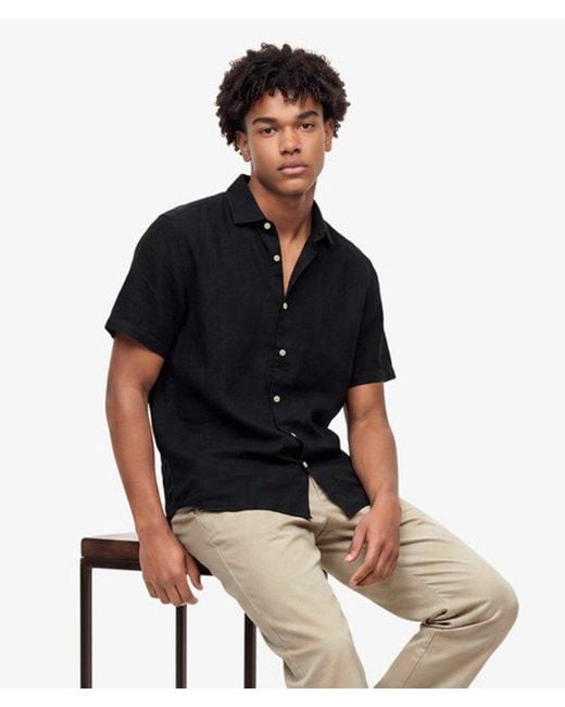 Superdry Black & Co Riviera Short Sleeve Linen Shirt for men