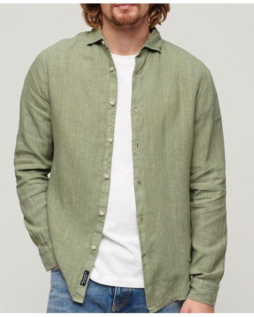 Superdry Green Casual Linen Long Sleeve Shirt for men
