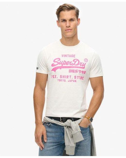 Superdry White Neon Vintage Logo Graphic T-shirt for men