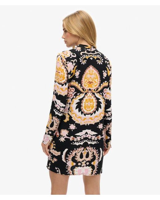 Superdry Metallic & Co Long Sleeve Printed Mini Dress