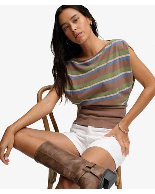 Superdry Brown Deep Rib Stripe Bardot Top