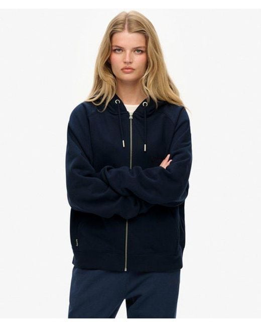 Superdry Blue Essential Logo Raglan Zip Hoodie