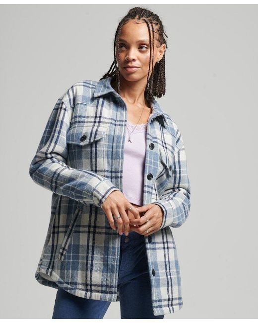 Superdry Borg Flannel Check Overshirt Blue / Ivory Check