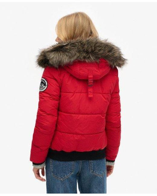 Veste Bomber Superdry Everest Ella - Coupe Décontractée, Bordure Fausse Fourrure Amovible