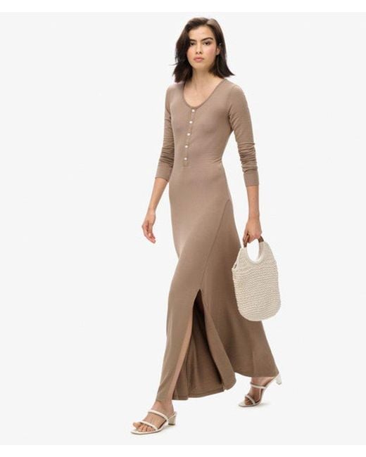Superdry Natural Half Button Midi Dress
