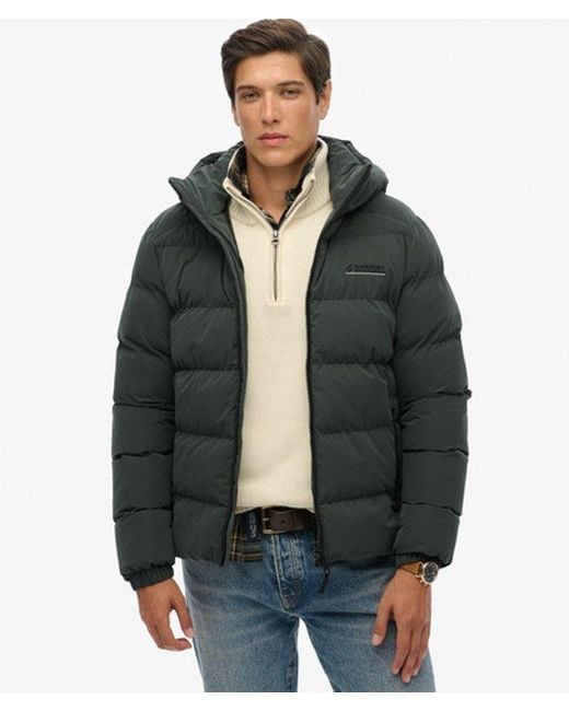 Superdry Green Hooded Microfibre Sport Puffer Jacket for men