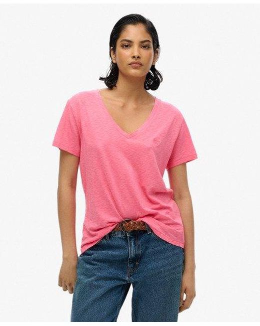 Femme T-Shirt Flammé À Logo Brodé Et Col V Taille Superdry en coloris Red