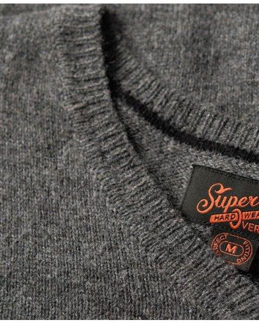 Superdry Gray Essential Embroidered V-neck Knit Jumper Dark Grey for men