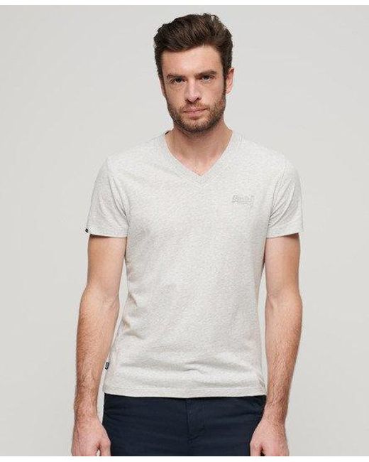 Superdry White Organic Cotton Essential Logo V Neck T-shirt for men