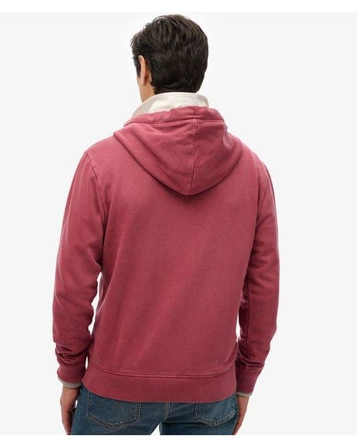 Superdry Red Essential Logo Washed Zip Hoodie for men