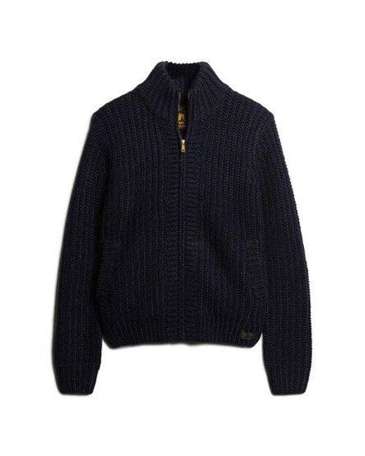 Superdry Blue Chunky Knit Zip Through Cardigan for men