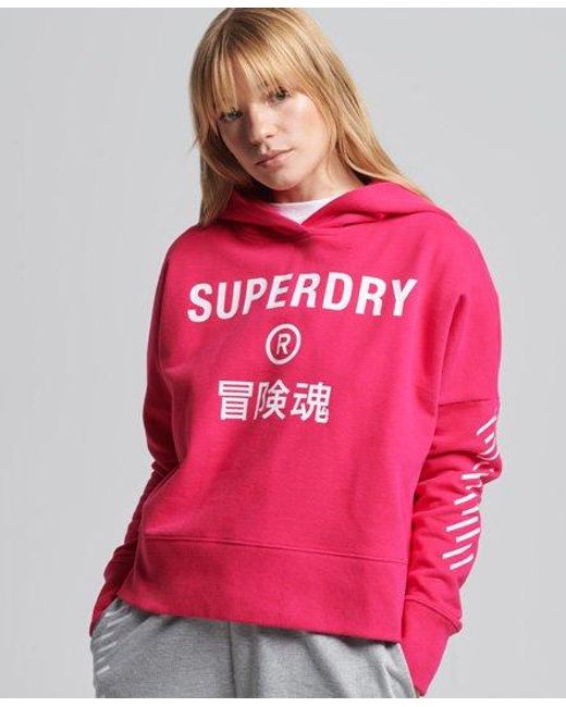 Superdry Red Code Core Sport Crop Box Hoodie Fuchsia
