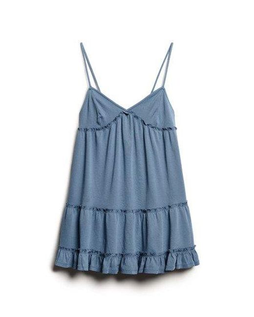 Superdry Blue Jersey Tiered Cami Mini Dress