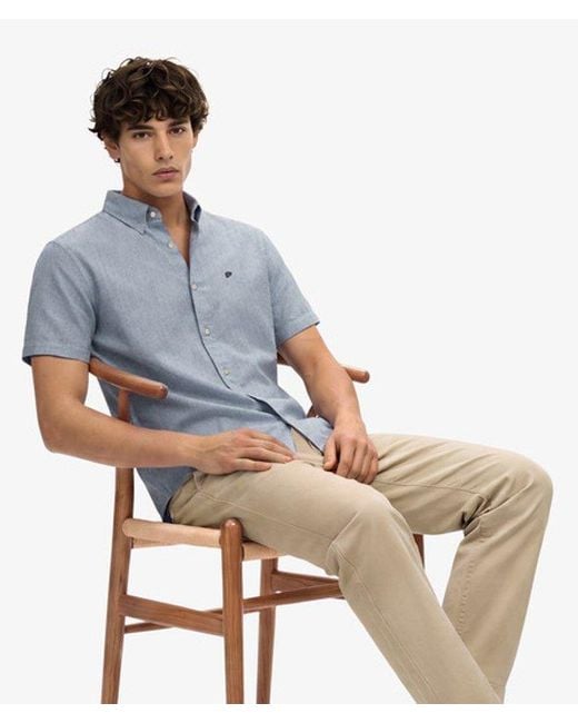 Superdry Blue & Co Riviera Short Sleeve Linen Shirt for men