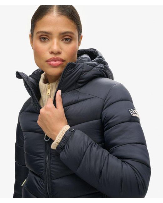 Superdry Blue Ladies Slim Fit Chevron Hooded Fuji Padded Jacket