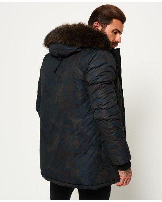 Superdry Black Faux Fur Trimmed Everest Coat Microfibre Camo for men
