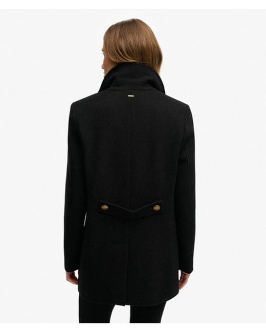 Superdry Black Double Breasted Pea Coat