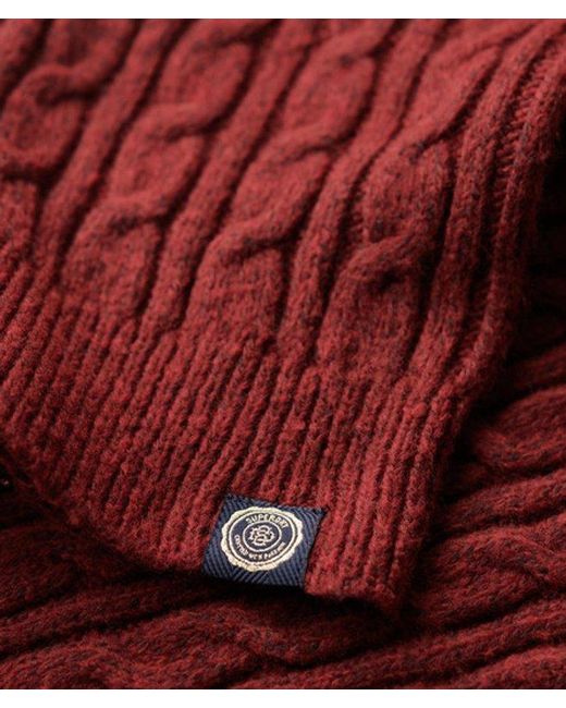 Superdry Red Fitted Cable Crew Neck Jumper