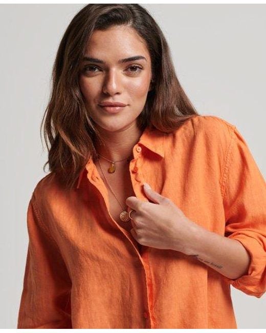 Superdry Orange Casual Linen Boyfriend Shirt