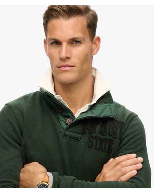 Superdry Green & Co Vintage Athletic Half Button Jumper for men