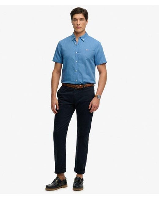 Superdry Blue Cotton Linen Short Sleeve Shirt for men
