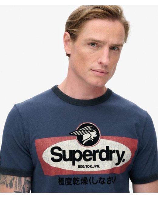 Superdry Blue Core Logo Ringer Workwear Graphic T-shirt for men