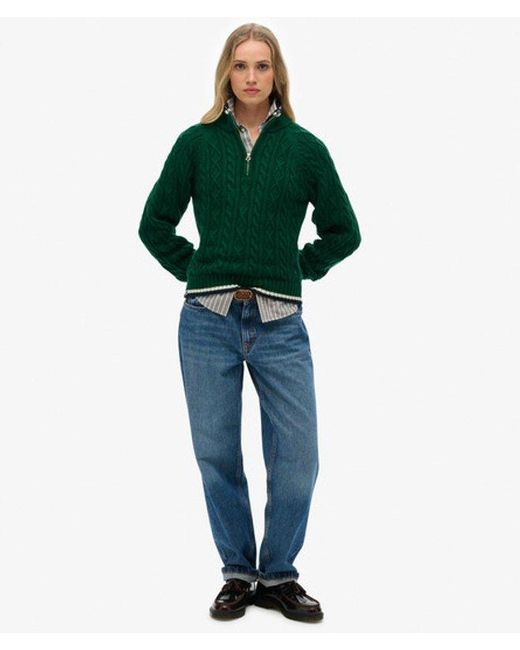Superdry Green Slim Cable Half Zip Knit Jumper