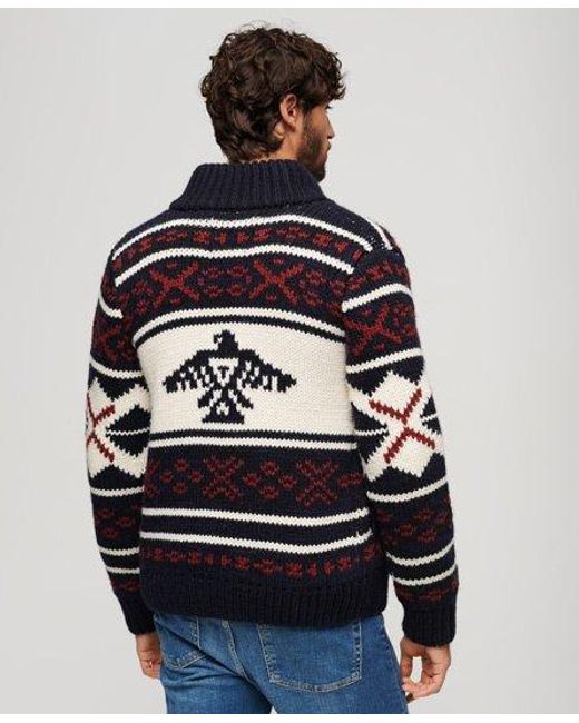 Superdry Blue Chunky Knit Patterned Zip Through Cardigan for men