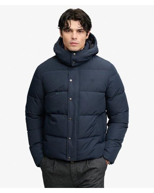 Superdry Blue Premium Hooded Puffer Jacket for men