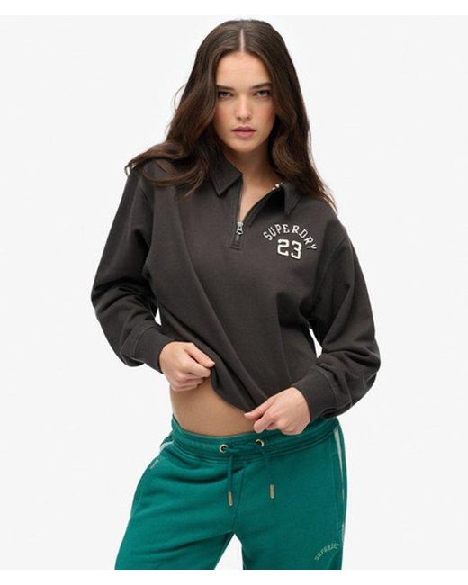 Superdry Athletic Essentials Met Halve Rits En Kraag in het Black