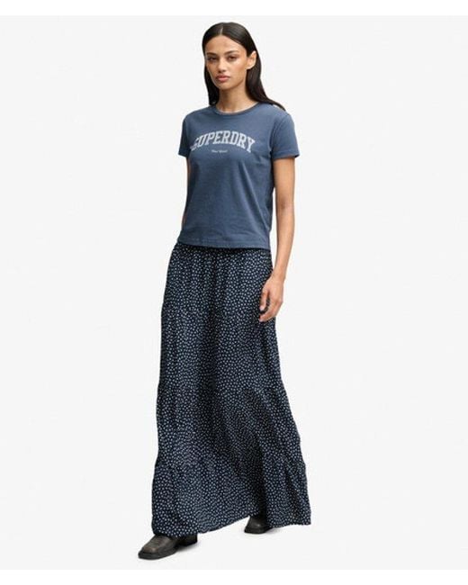 Superdry Blue Woven Tiered Maxi Skirt