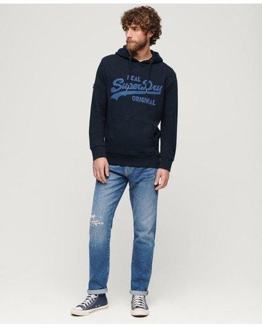 Superdry Blue Embroidered Long Sleeved Hoodie for men