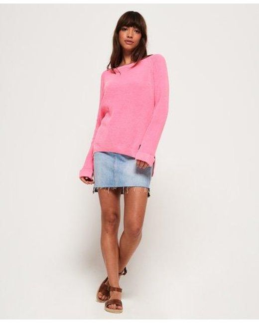 Superdry Pink Waffle Acid Wash Knit Jumper Fluro
