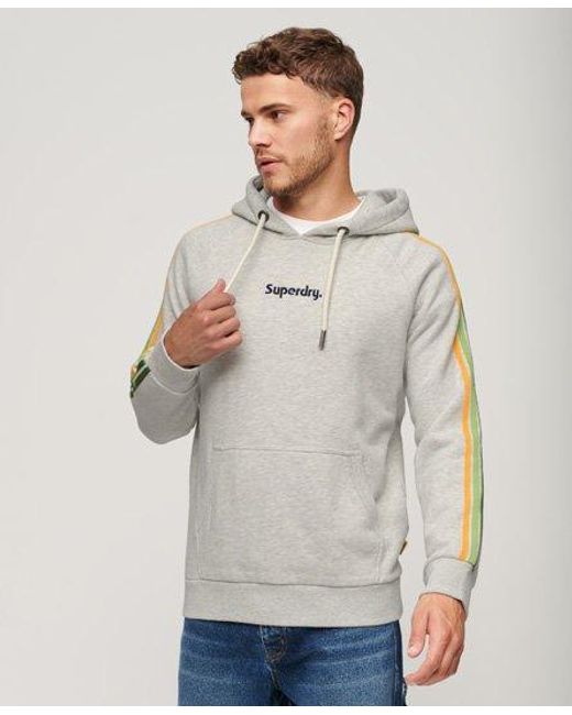 Superdry Gray Classic Stripe Terrain Sleeve Logo Hoodie for men