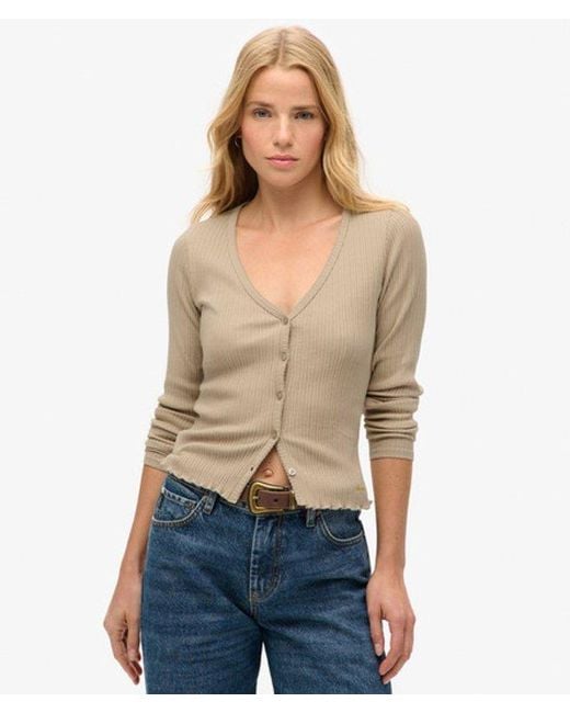 Superdry Blue Essential Button Through Long Sleeve Top