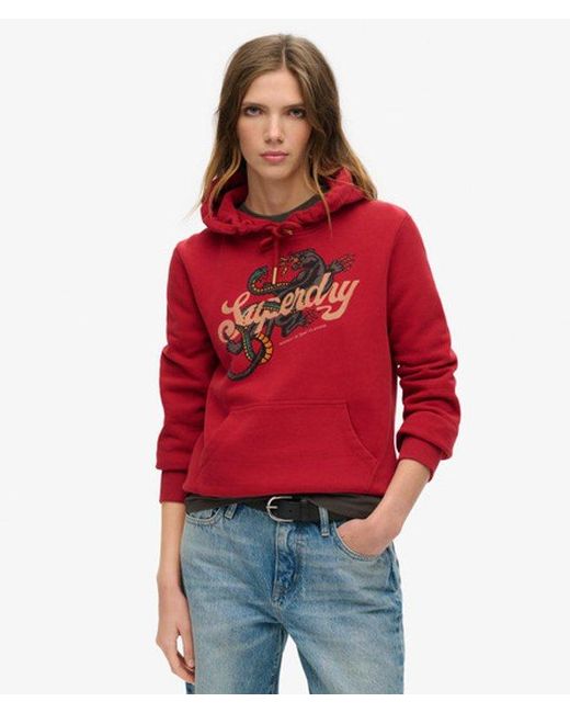 Superdry Red & Co Tattoo Script Graphic Hoodie
