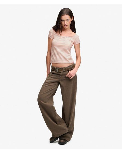 Superdry Gray Bardot Short Sleeve Off Shoulder Top