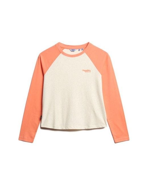 Superdry Red & Co Ladies Slim Fit Colour Block Essential Logo Long Sleeve Baseball Top